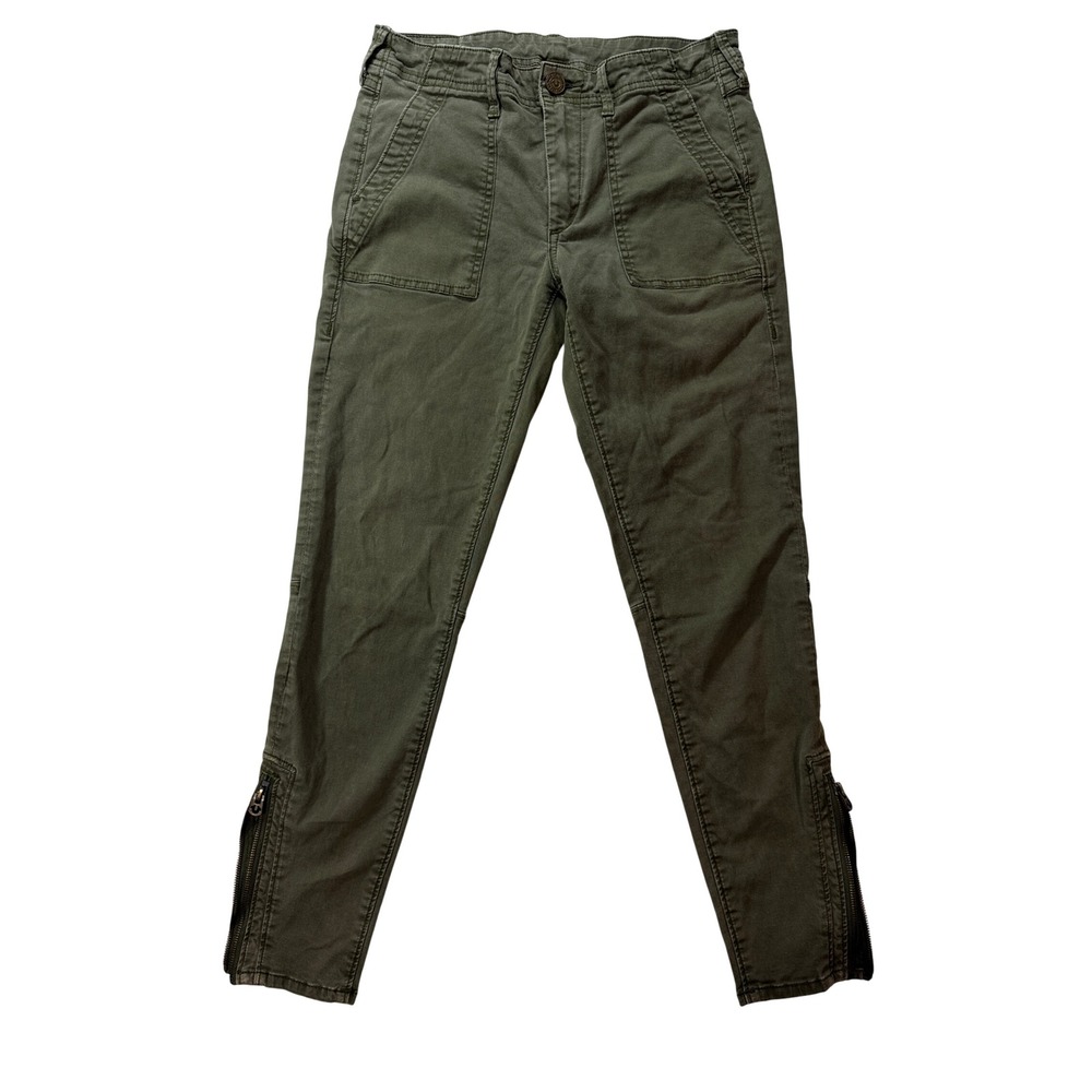 True Religion Halle Super Skinny Pants Womens 27 Olive Green Mlty Crop Zip